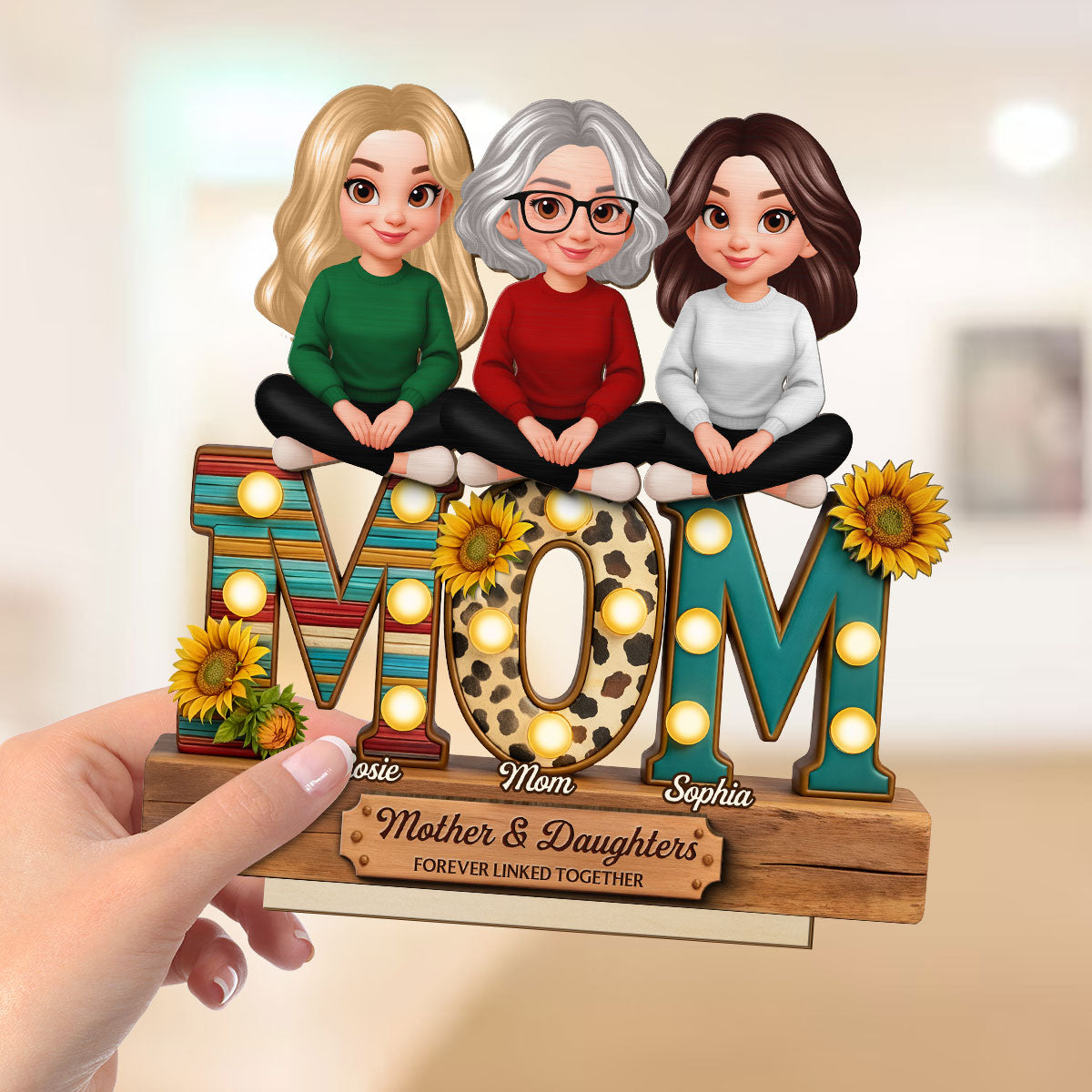 Western Patterns MOM And Daughters Sons - Personalized 2-Layered Wooden Plaque - Gift For Mom