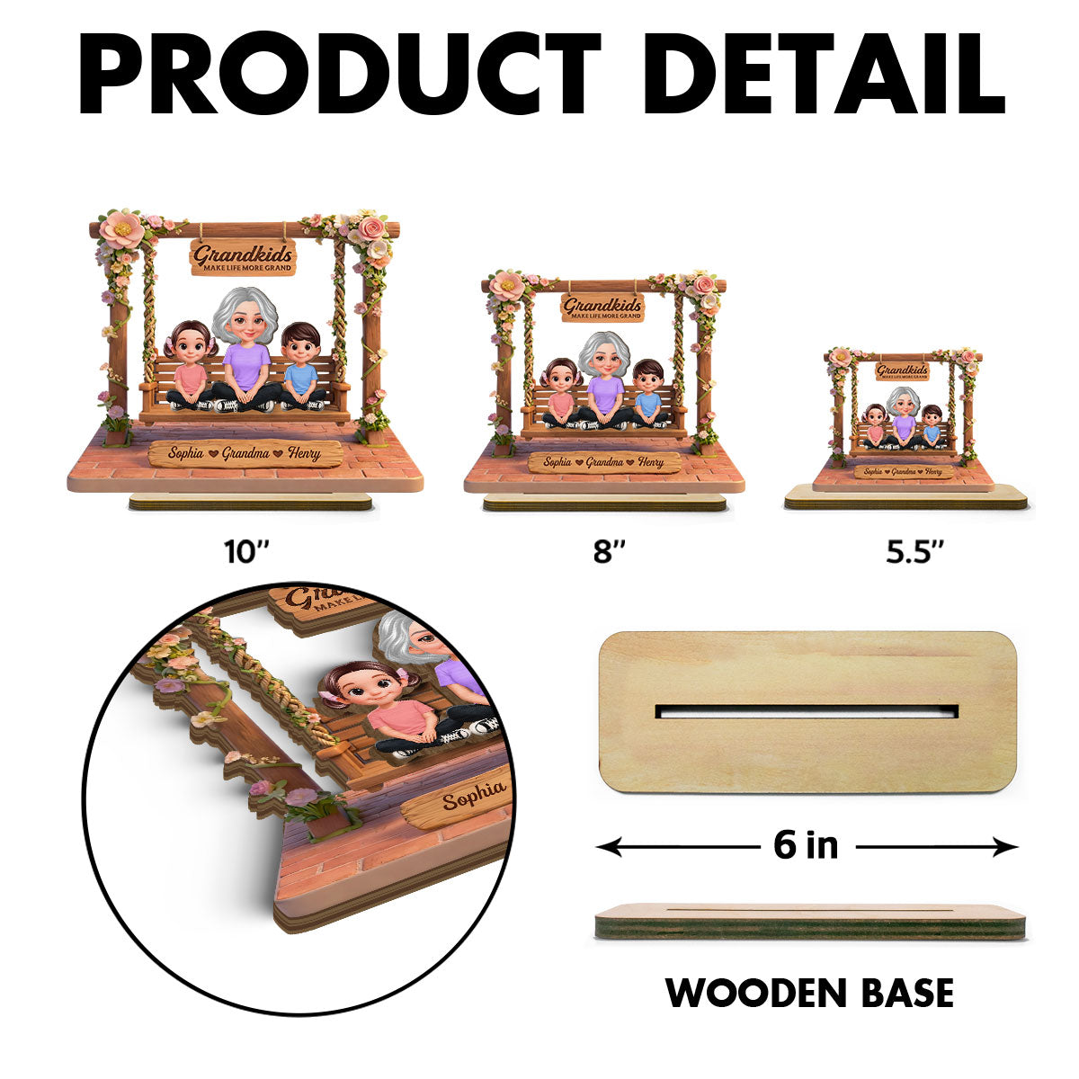 Where Love Gently Swings Grandma Grandkids - Personalized 2-Layered Wooden Plaque - Gift For Grandma