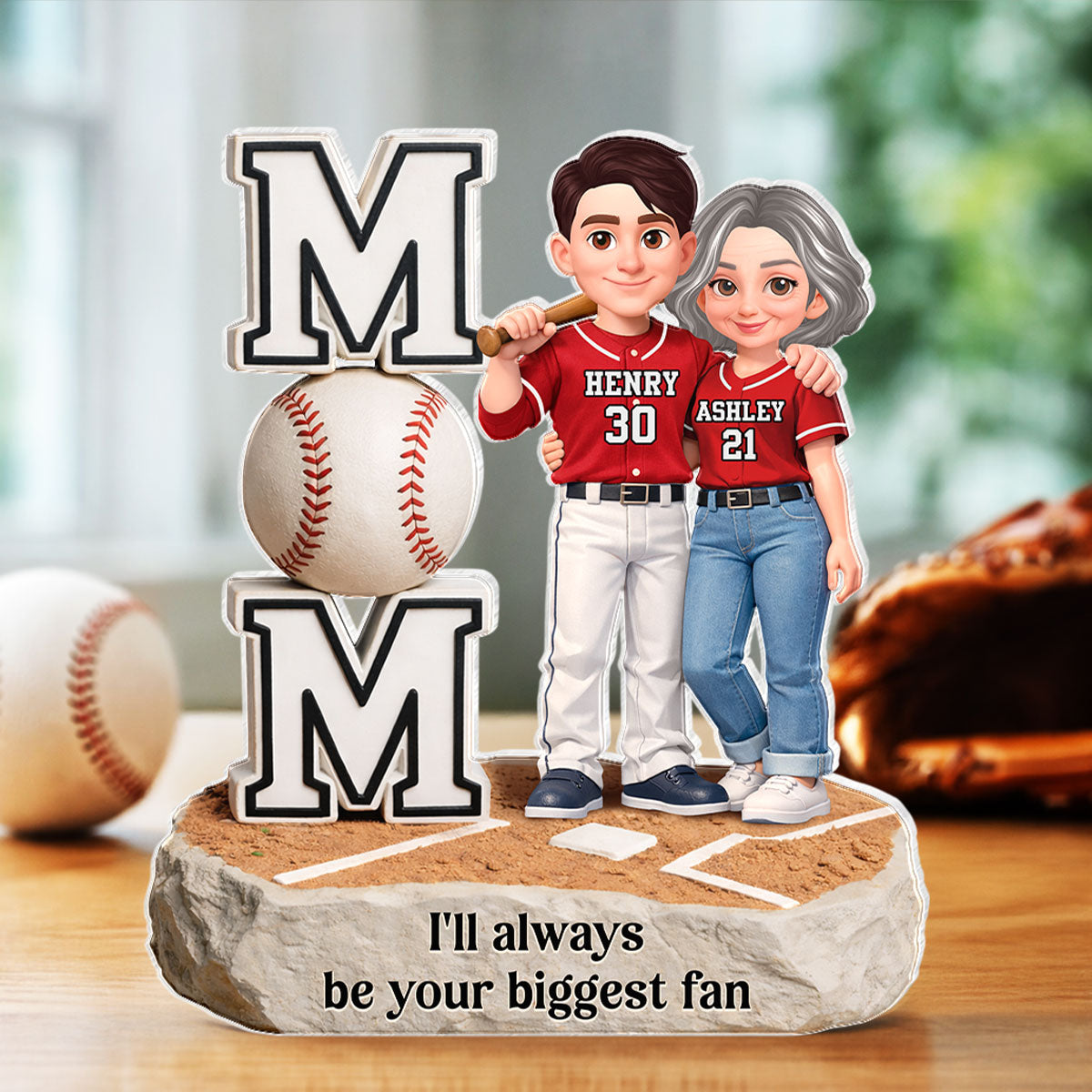 I'll Always Be Your Biggest Fan Mom Daughter Son Baseball - Personalized Acrylic Block Plaque - Heartfelt Gift For Baseball Mom