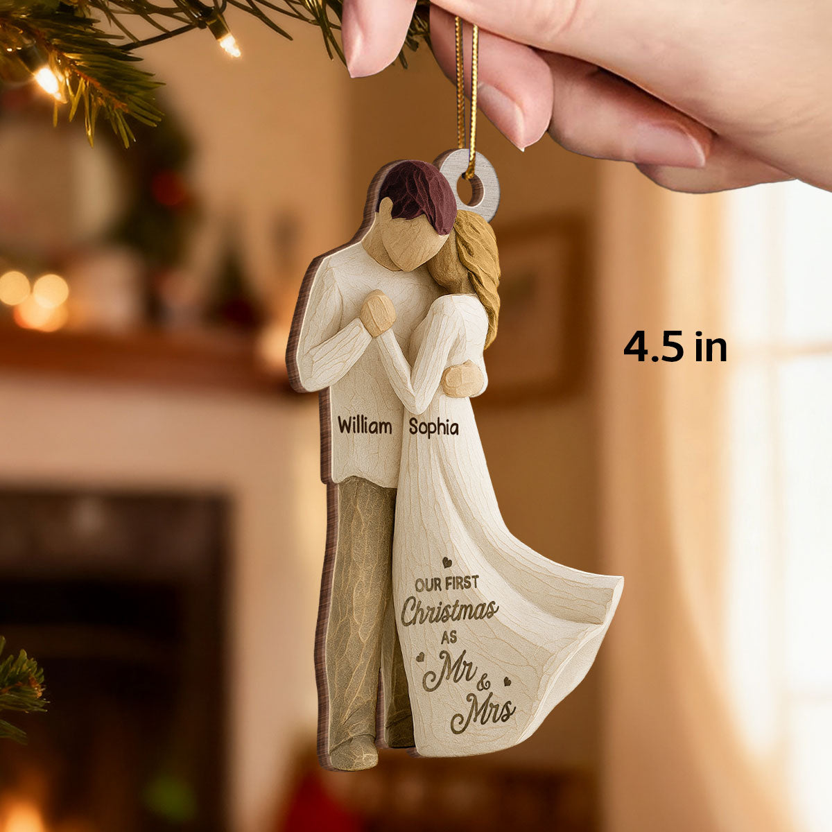 3D Effect First Christmas As Mr. & Mrs. - Personalized Wooden Ornament - Newlyweds Couple Keepsake
