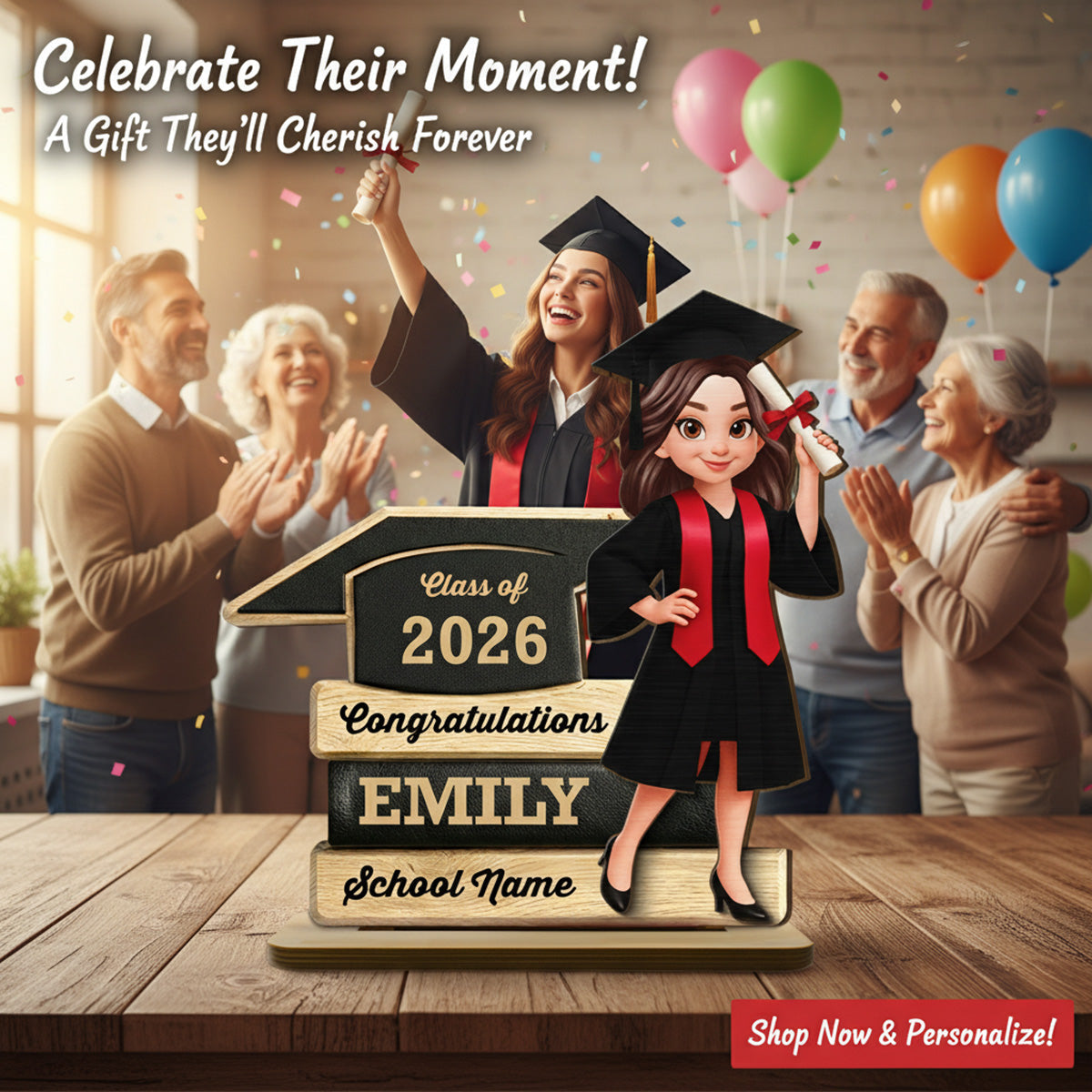 Congratulations Class Of 2026 2027 Senior 2D Flat - Personalized 2-Layered Wooden Plaque - Graduation Gift For Graduates, Daughter, Son