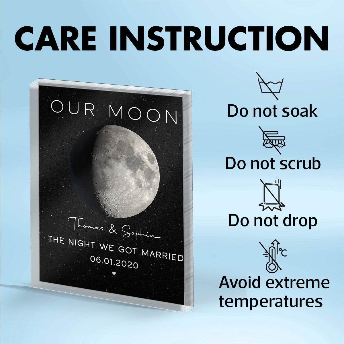 Our Moon Special Day Custom Moon Phase - Personalized Acrylic Block Plaque - Valentine's Day Gift For Couple