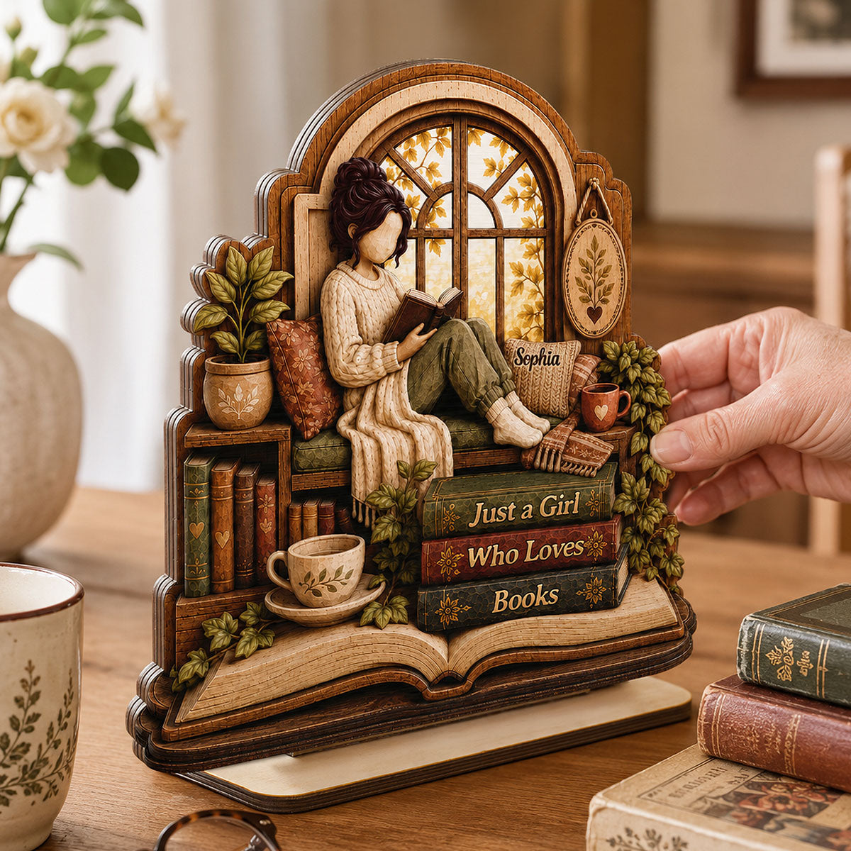 Book Lover's Corner 2D Flat - Personalized 2-Layered Wooden Plaque - Gift For Book Lover, Bookworm