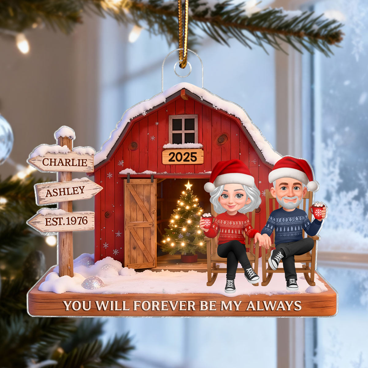 3D Effect Nostalgia Barn House Eternal Love Couple Sign Posts - Personalized Acrylic Ornament - Gift For Couple, For Him, For Her, Farmhouse Decor