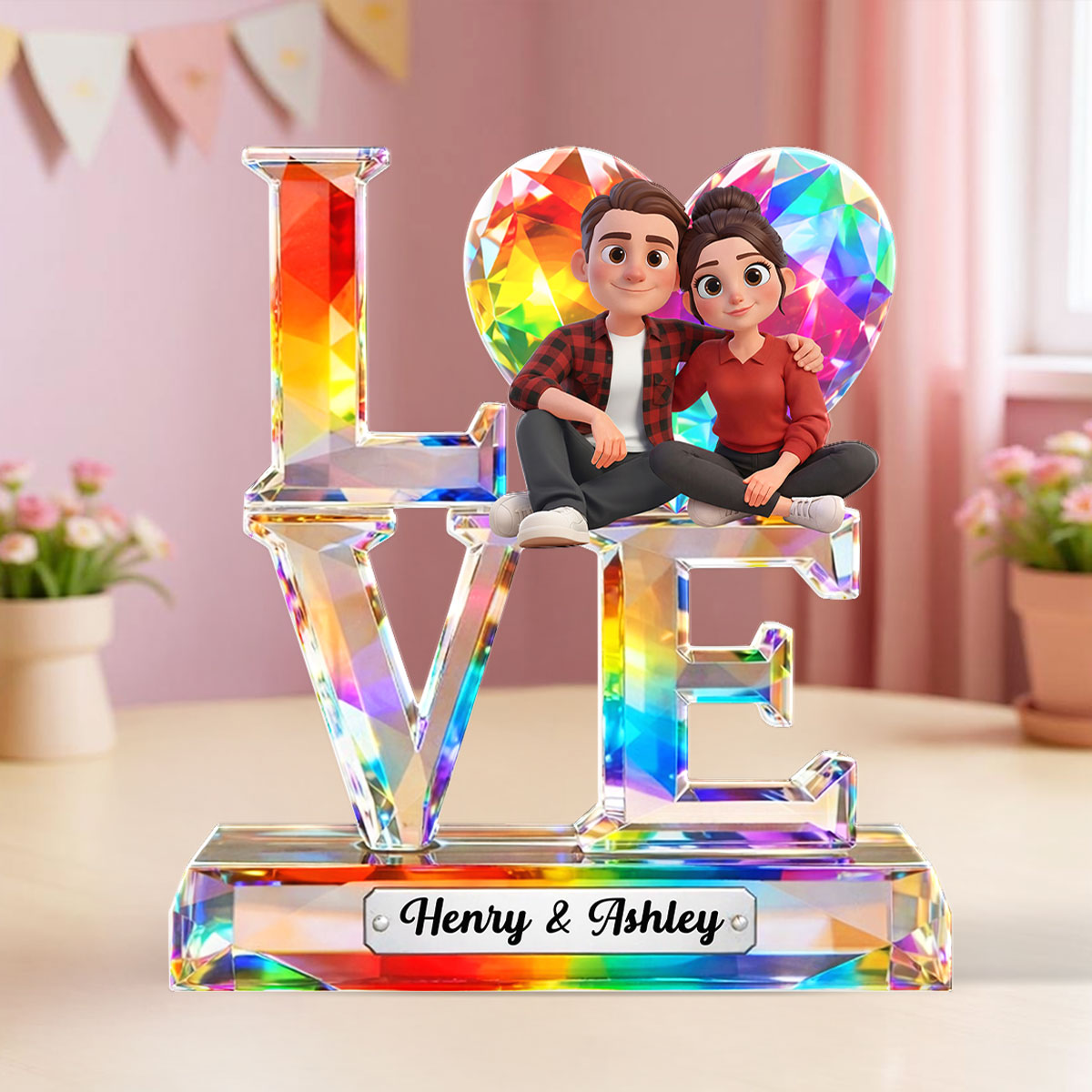 Love Couple Crystal Pattern - Personalized Acrylic Block Plaque - Anniversary, Valentine's Day Gift, Gift For Her, Gift For Him