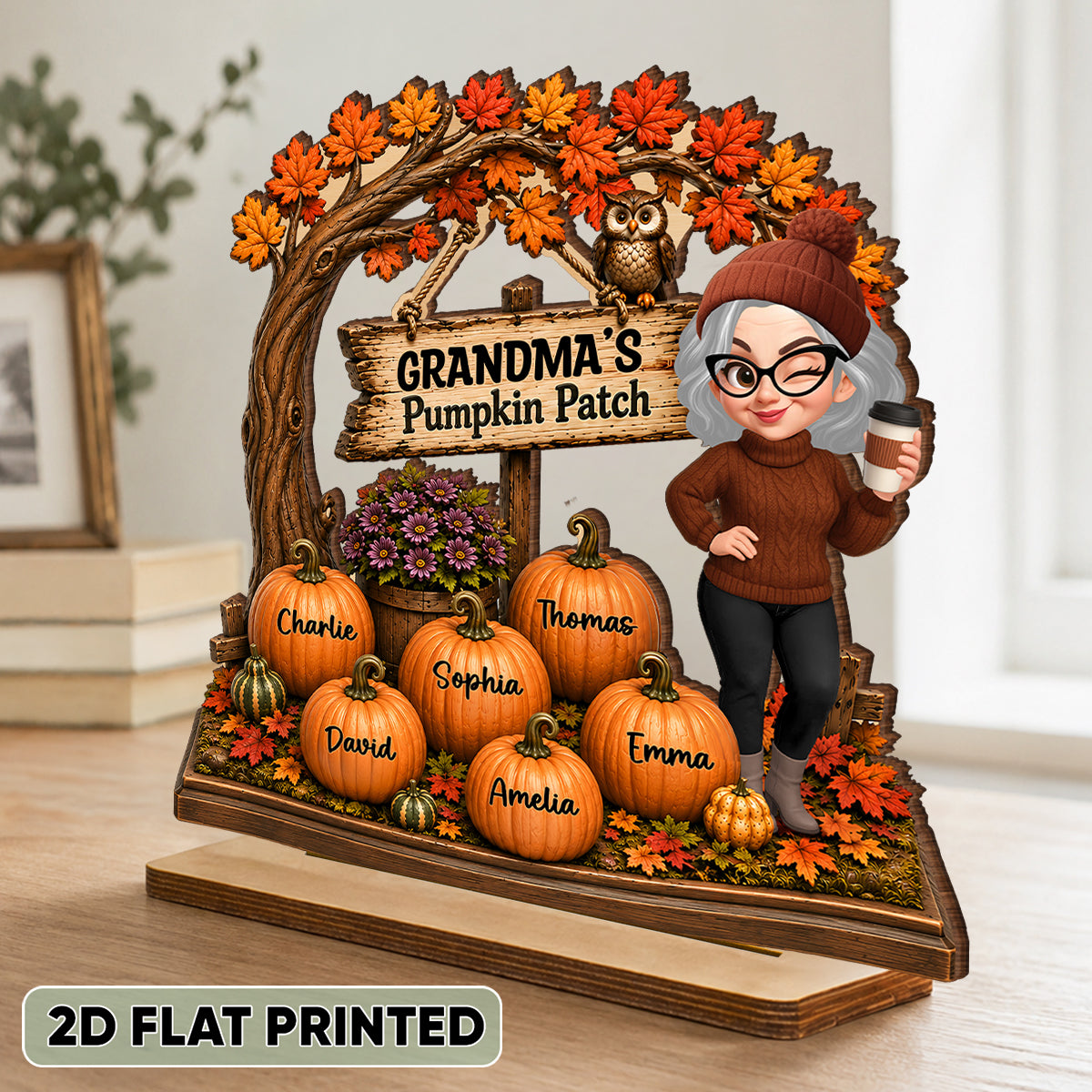 Grandma Grandkids Pumpkin Patch - Personalized 2-Layered Wooden Plaque - Fall Season Decor Gift, Gift For Grandma