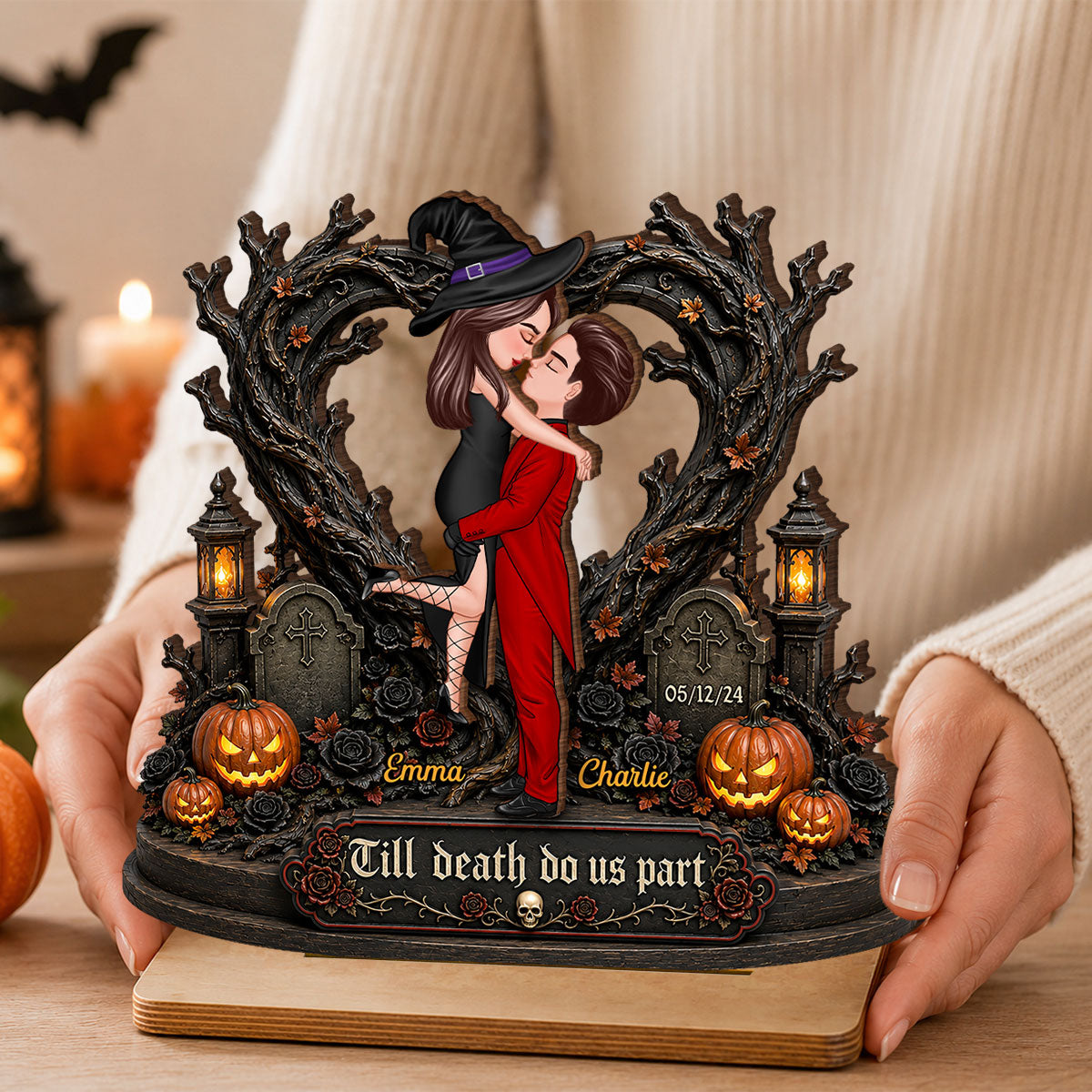 Tree Of Life Couple Halloween - Personalized 2-Layered Wooden Plaque - Halloween Decor Gift, Gift For Couple