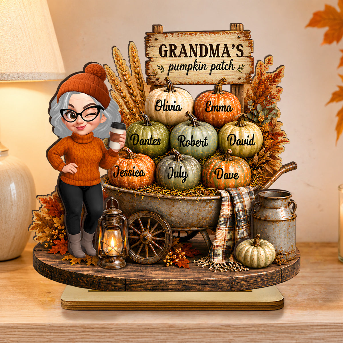 Cozy Fall Vibe Grandma's Pumpkin Patch - Personalized 2-Layered Wooden Plaque - Fall Decor for Grandma