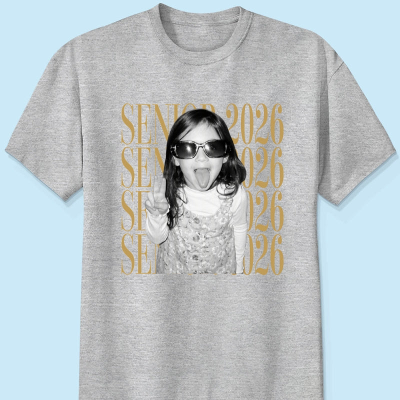 Retro Vintage Photo And Year Senior - Personalized Shirt - Custom Graduate Picture Shirt, Graduation Gift, Family Matching Shirt Graduation Party Celebration