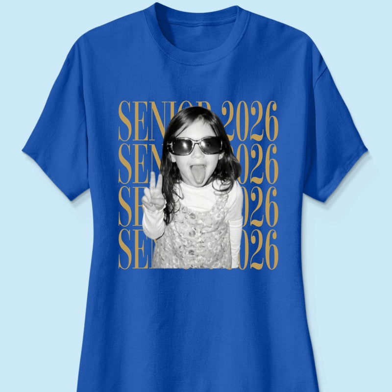 Retro Vintage Photo And Year Senior - Personalized Shirt - Custom Graduate Picture Shirt, Graduation Gift, Family Matching Shirt Graduation Party Celebration