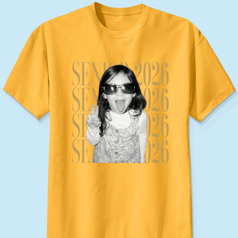 Retro Vintage Photo And Year Senior - Personalized Shirt - Custom Graduate Picture Shirt, Graduation Gift, Family Matching Shirt Graduation Party Celebration