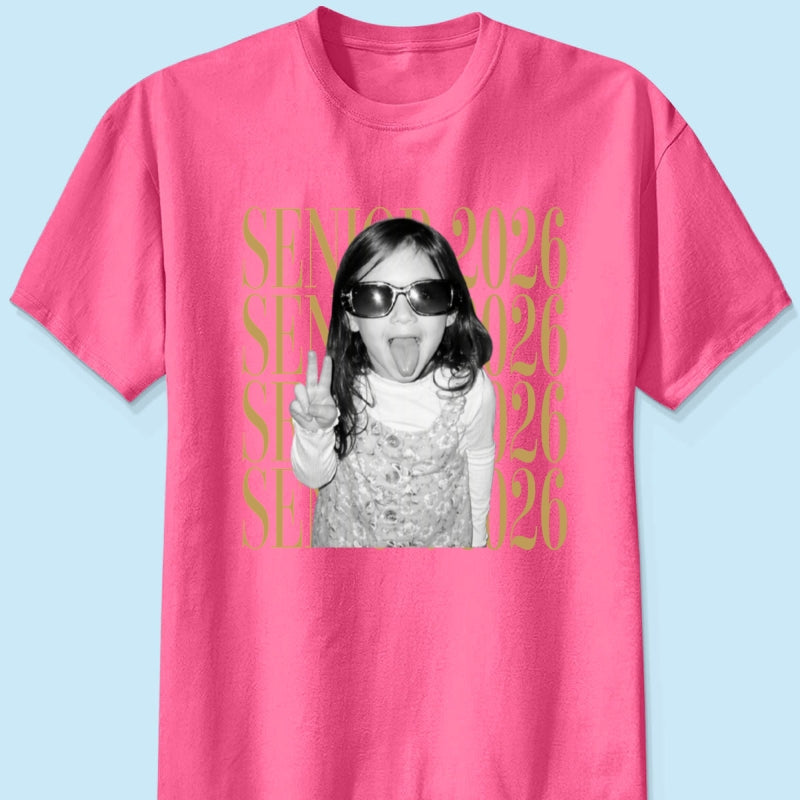 Retro Vintage Photo And Year Senior - Personalized Shirt - Custom Graduate Picture Shirt, Graduation Gift, Family Matching Shirt Graduation Party Celebration
