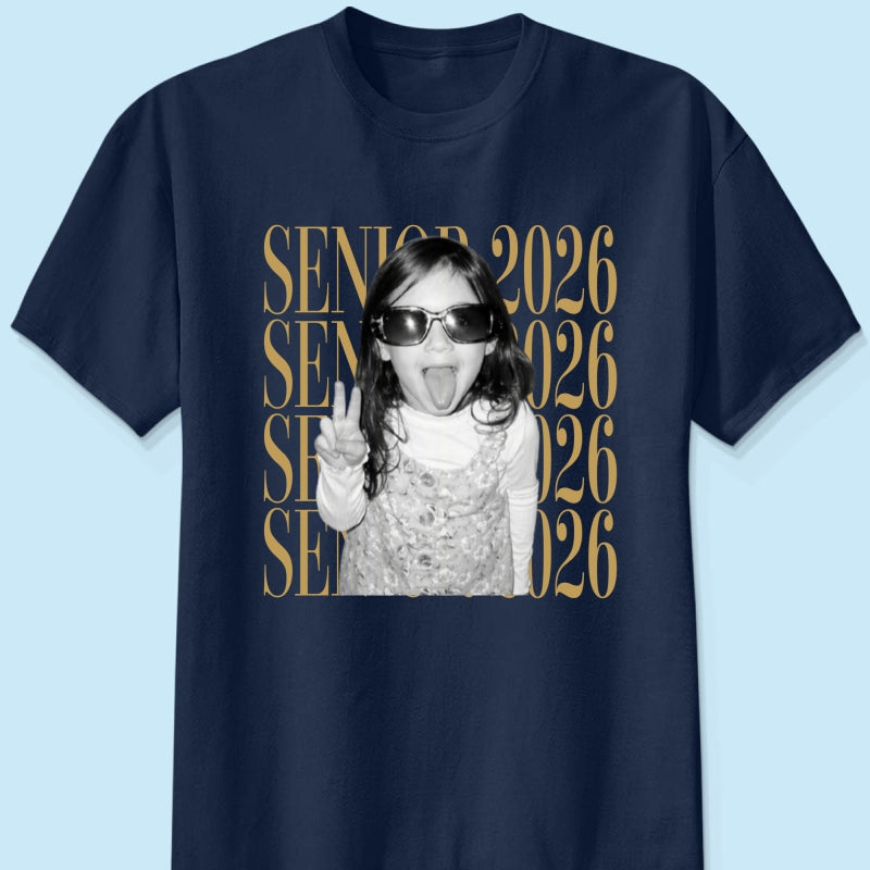 Retro Vintage Photo And Year Senior - Personalized Shirt - Custom Graduate Picture Shirt, Graduation Gift, Family Matching Shirt Graduation Party Celebration