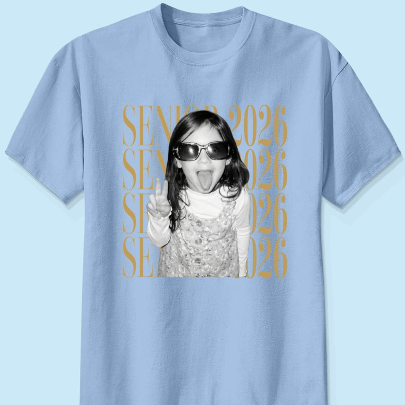 Retro Vintage Photo And Year Senior - Personalized Shirt - Custom Graduate Picture Shirt, Graduation Gift, Family Matching Shirt Graduation Party Celebration