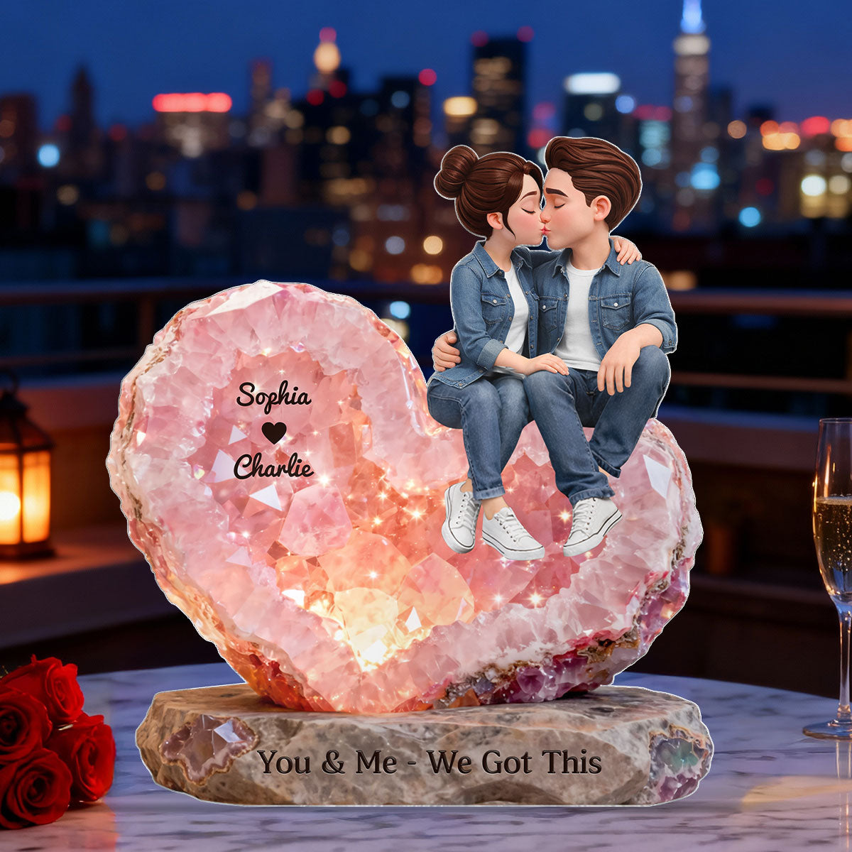 You & Me We Got This Rose Quartz Style - Personalized Acrylic Block Plaque - Anniversary, Valentine's Day Gift, Gift For Him, Gift For Her