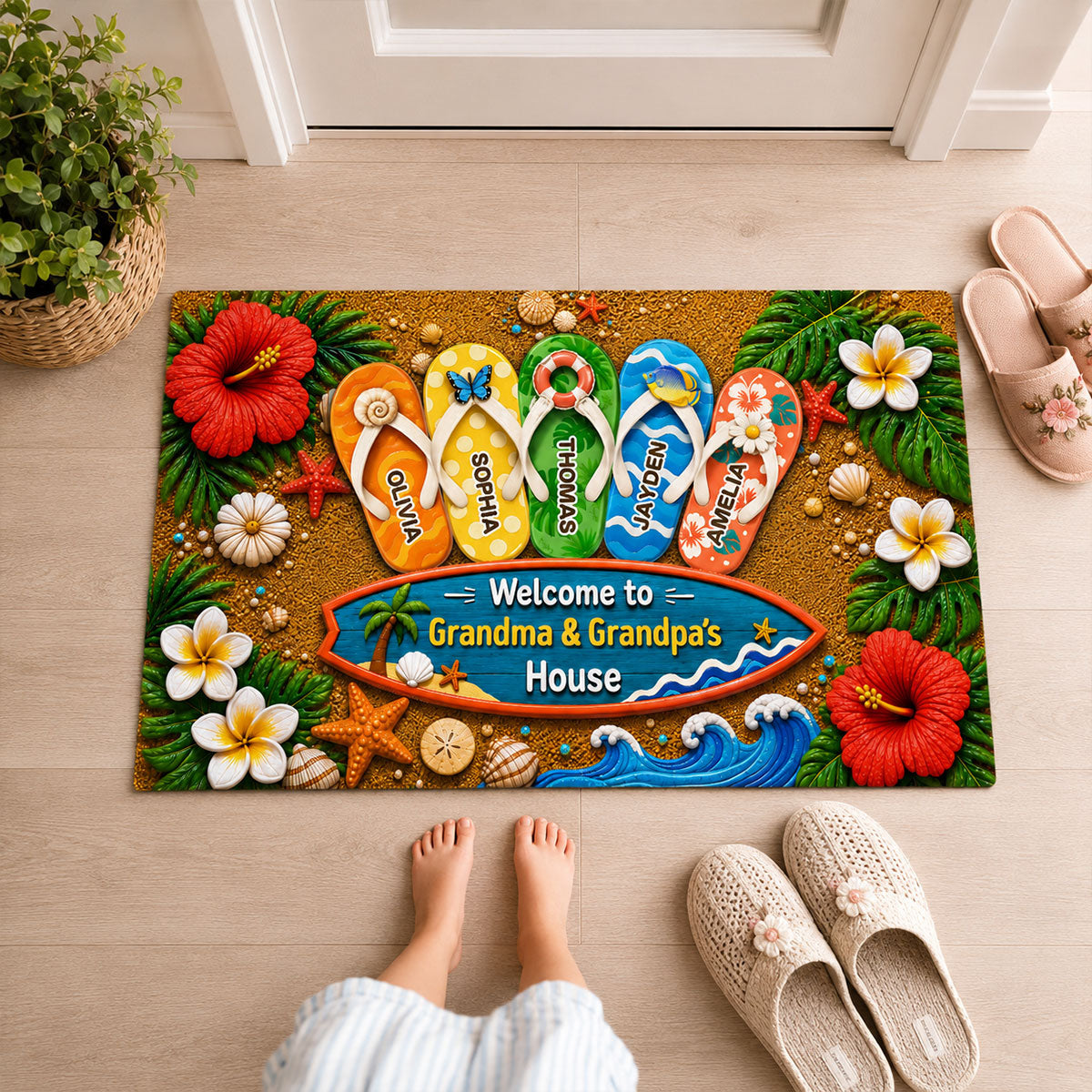 Hello Summer Vibe Welcome To Grandma Grandpa House - Personalized Doormat - Grandparents House Summer Decoration