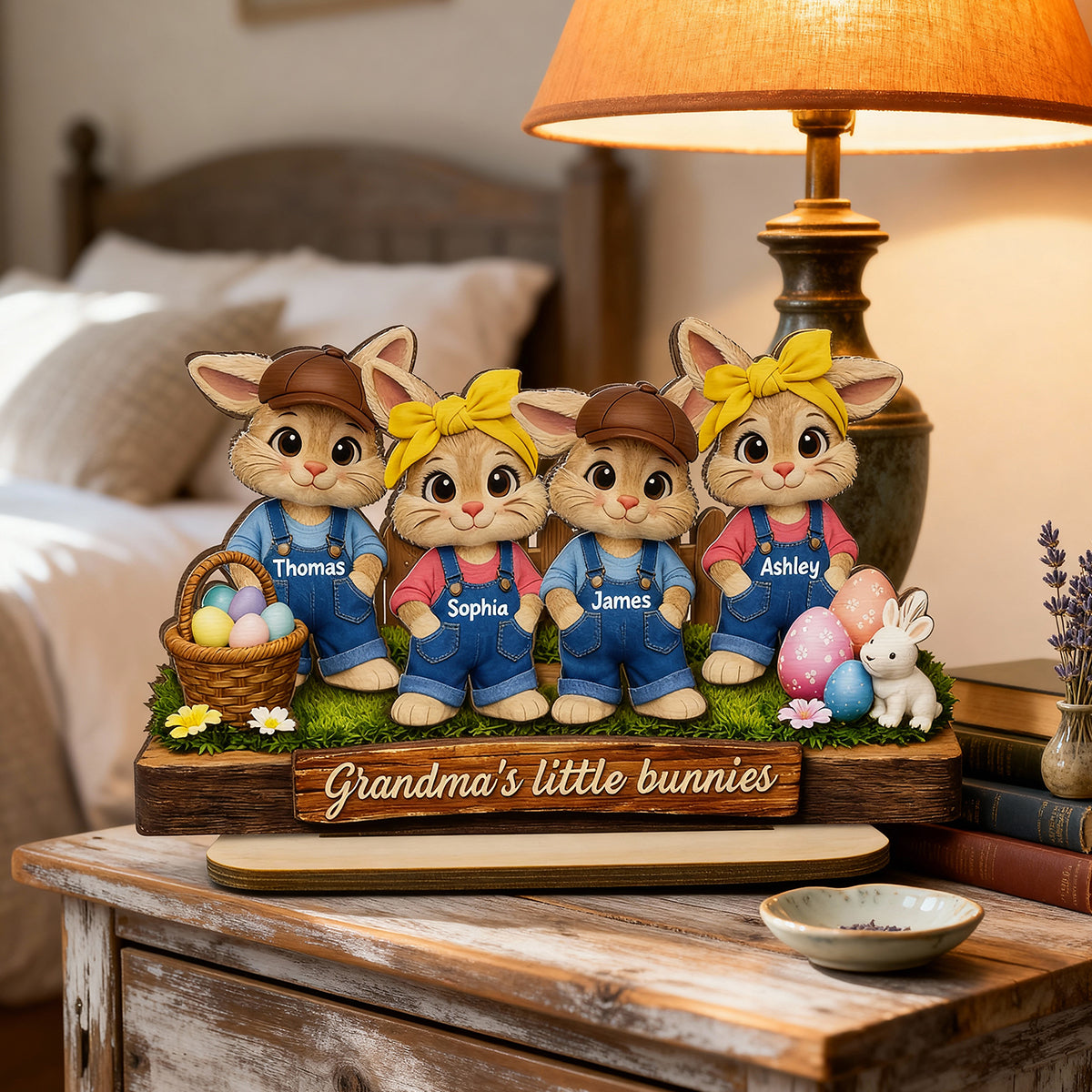 Grandma's Little Bunnies - Personalized 2-Layered Wooden Plaque - Easter Gift for Grandma, Farmhouse Tiered Tray Decor