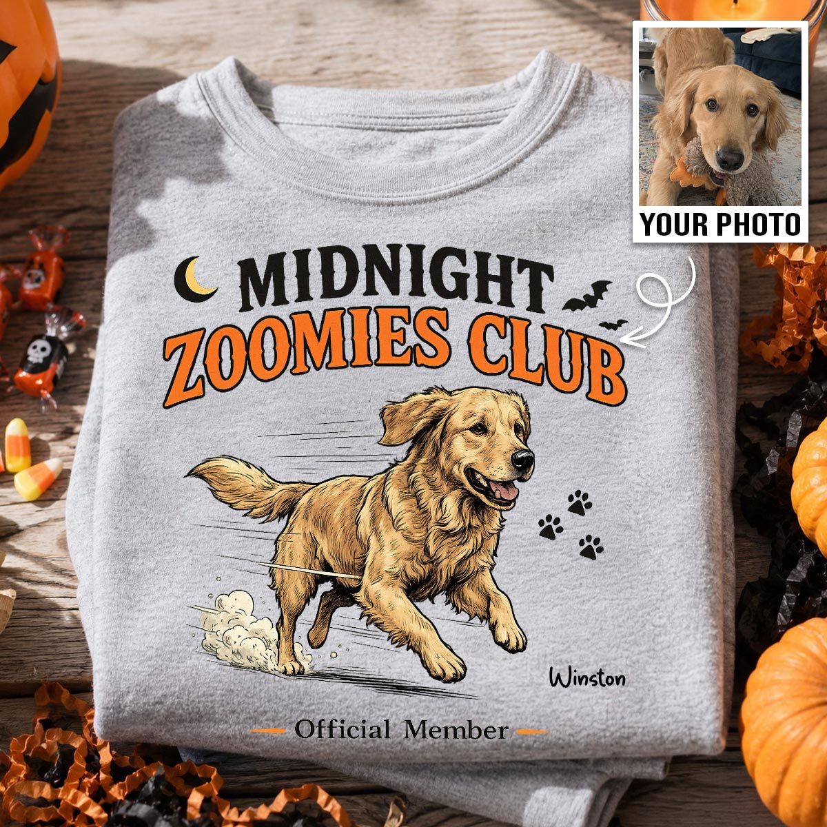 Midnight Zoomies Club Custom Pet Photo - Personalized Shirt - Funny Halloween Costume For Dog Cat Lover