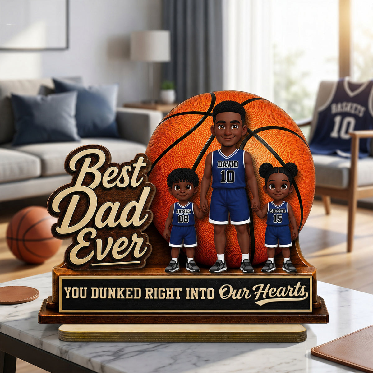You Dunked Right Into Our Heart - Personalized 2-Layered Wooden Plaque -  Gift For Basketball Dad
