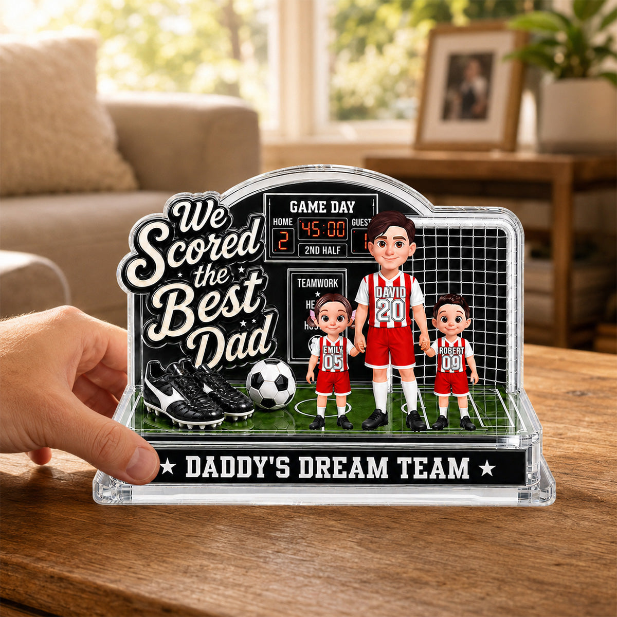 Soccer Dad & Kids On Court 2D Flat - Personalized Acrylic Block Plaque -  Gift For Soccer Dad, UK Football Dad