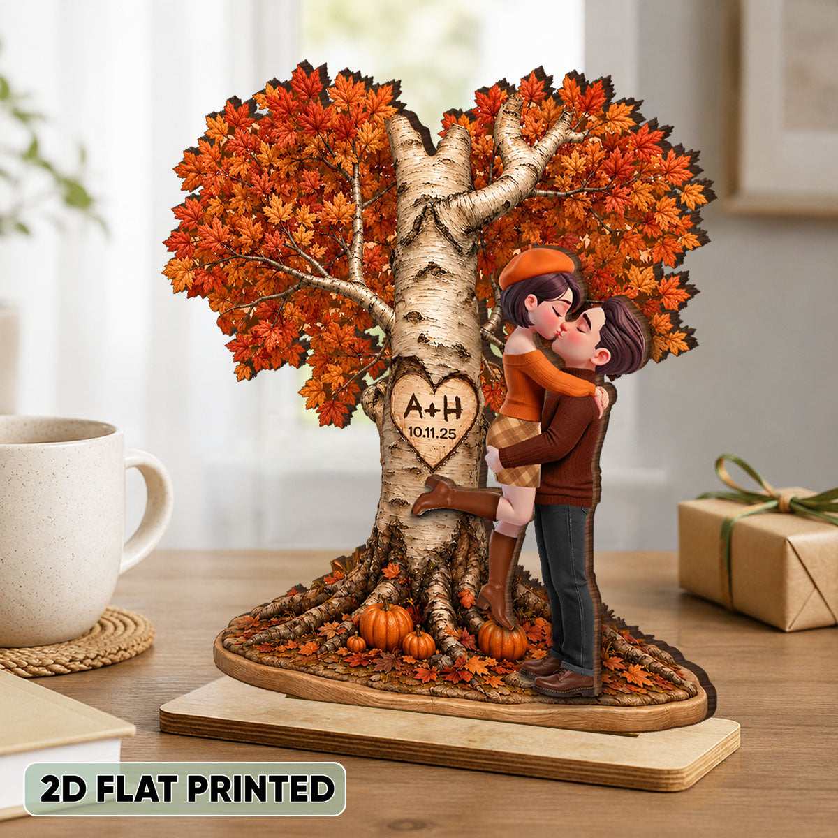 Fall Season Love Tree - Personalized 2-Layered Wooden Plaque - Heartfelt Anniversary Wedding Gift for Her, for Him