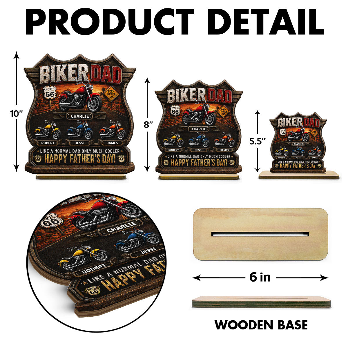 Biker Dad Cooler Dad - Personalized 2-Layered Wooden Plaque -  Gift For Dad, Husband, Grandpa, Bikers