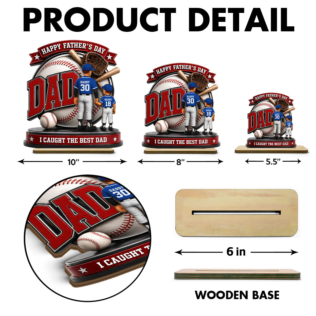 Baseball Dad Home Run Hero - Personalized 2-Layered Wooden Plaque -  Gift For Dad, Husband