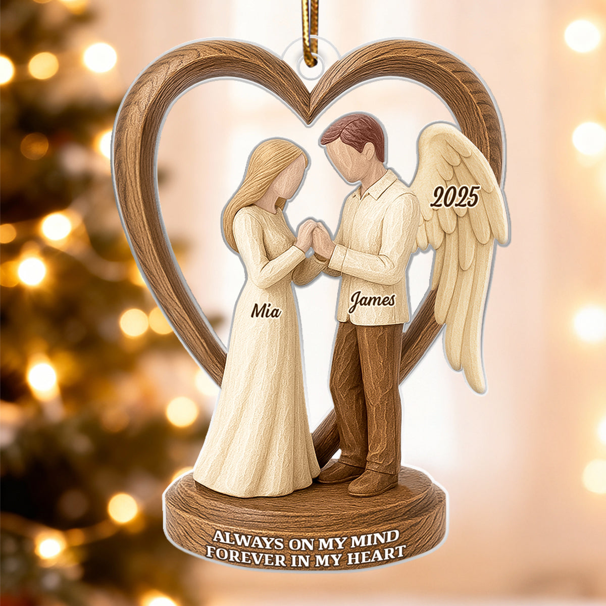 Couple Memorial Wooden Figurines - Personalized Acrylic Ornament - Memorial Christmas Gift For Him, For Her, For Couple