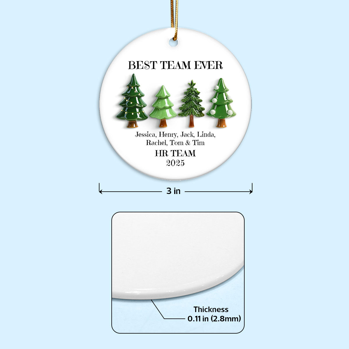 Best Team Ever Christmas Tree Line 3D Effect - Personalized Ceramic Ornament - Gift For Colleagues, Coworkers