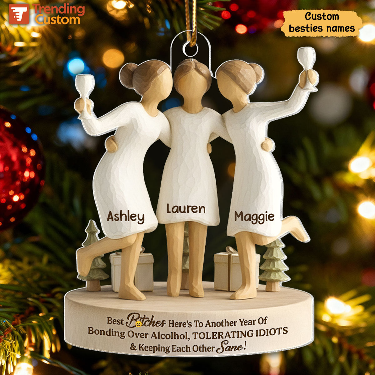 Here's to Another Year of Bonding over Alcohol - Personalized Acrylic Ornament - Christmas Gift for Best Friends