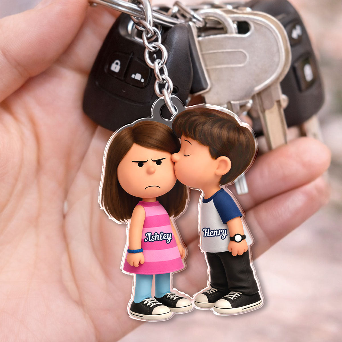 Cute Cartoon Couple - Personalized Keychain - Gift for Couple
