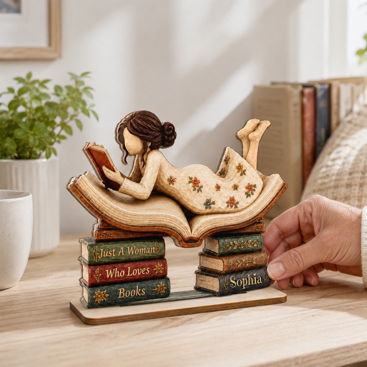 Woman Reading Book 2D Flat - Personalized 2-Layered Wooden Plaque - Gift For Book Lover, Bookworm