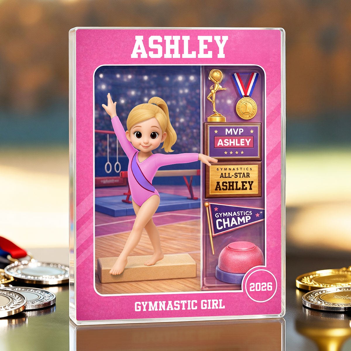 Gymnastic Girl Action Figure - Personalized Acrylic Block Plaque - Gift For Gymnast