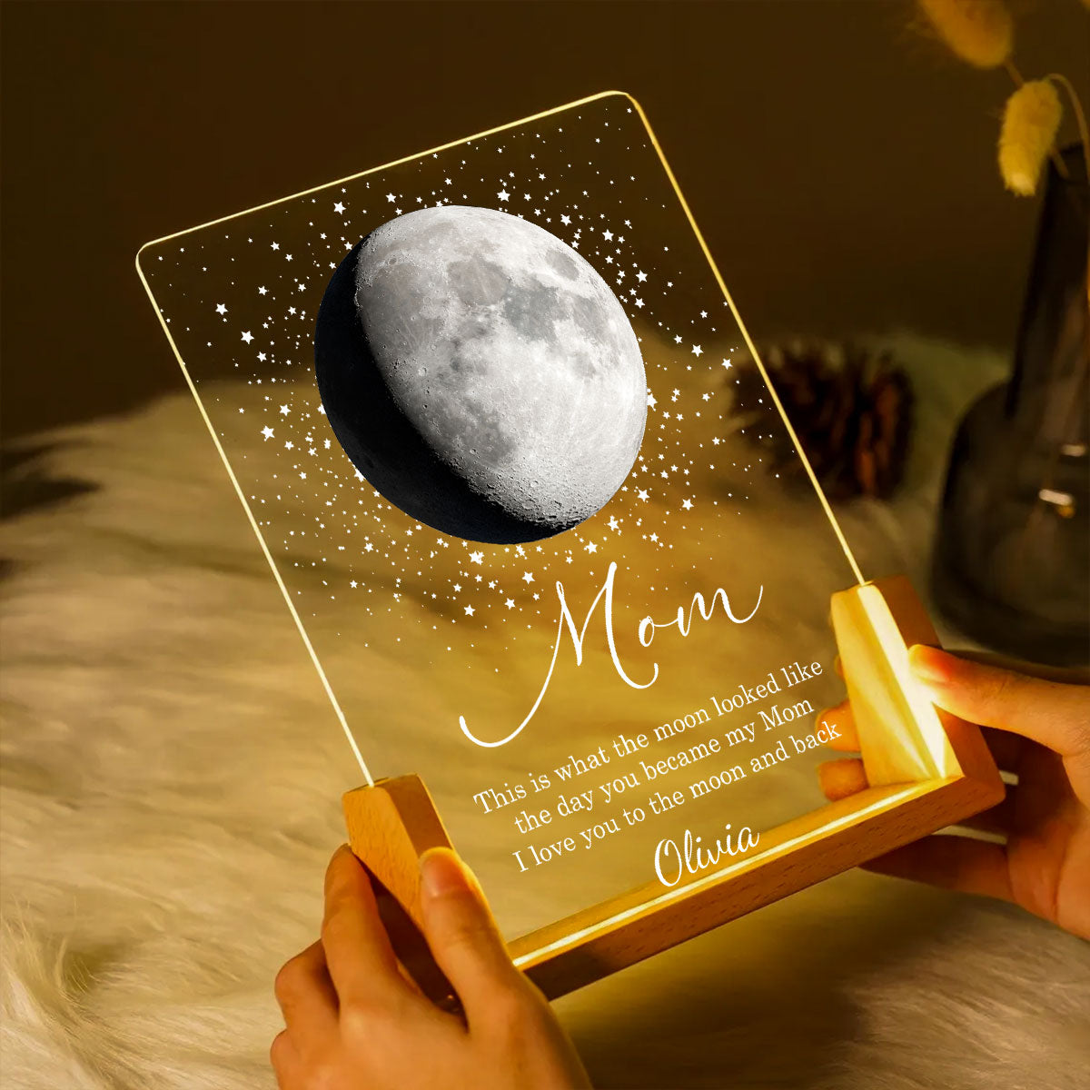 This is What the Moon Look Like the Day You Became My Mom - Personalized LED Night Light - Sentimental Gift for Mom
