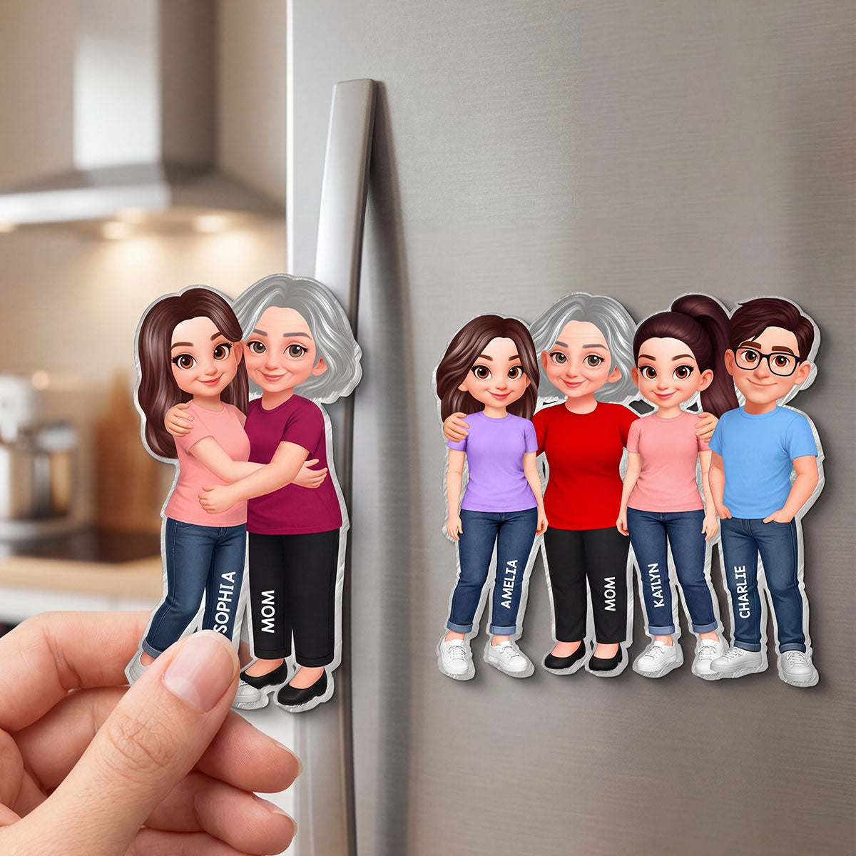 Mom Daughter Son, Grandma Grandchildren Forever Love - Personalized Acrylic Fridge Magnet - Mother's Day Gift For Mom, Grandma