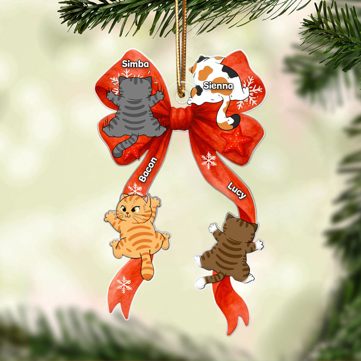 Cat Climbing Christmas Coquette - Personalized Acrylic Ornament - Christmas Gift for Cat Lovers