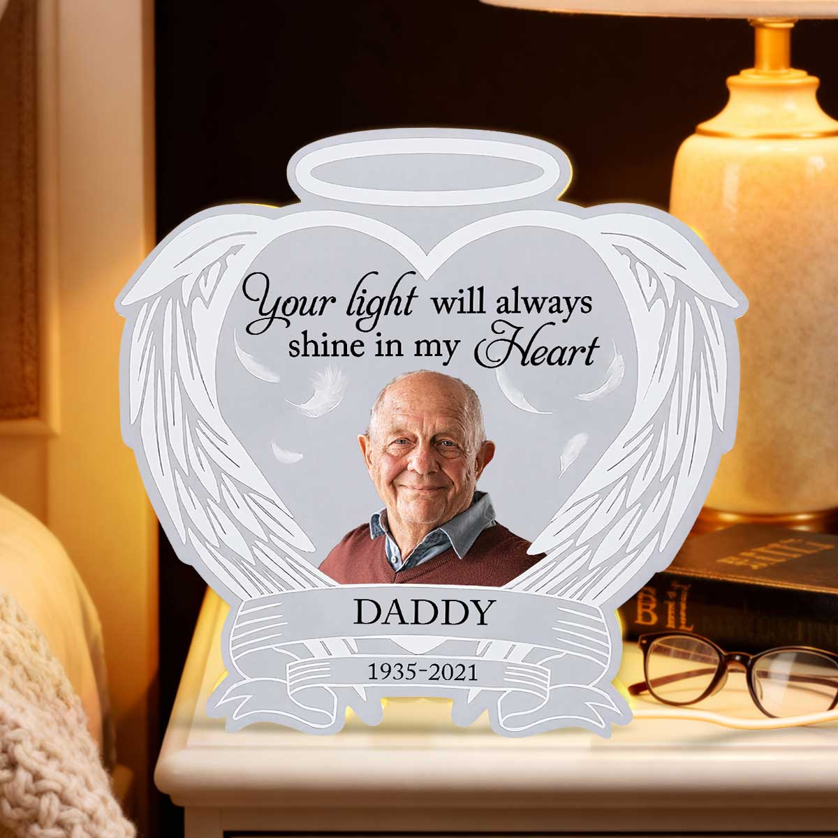 Custom Photo Memorial Heart Wings - Personalized Light Box - Memorial Gift, Sympathy Gift For Loved One