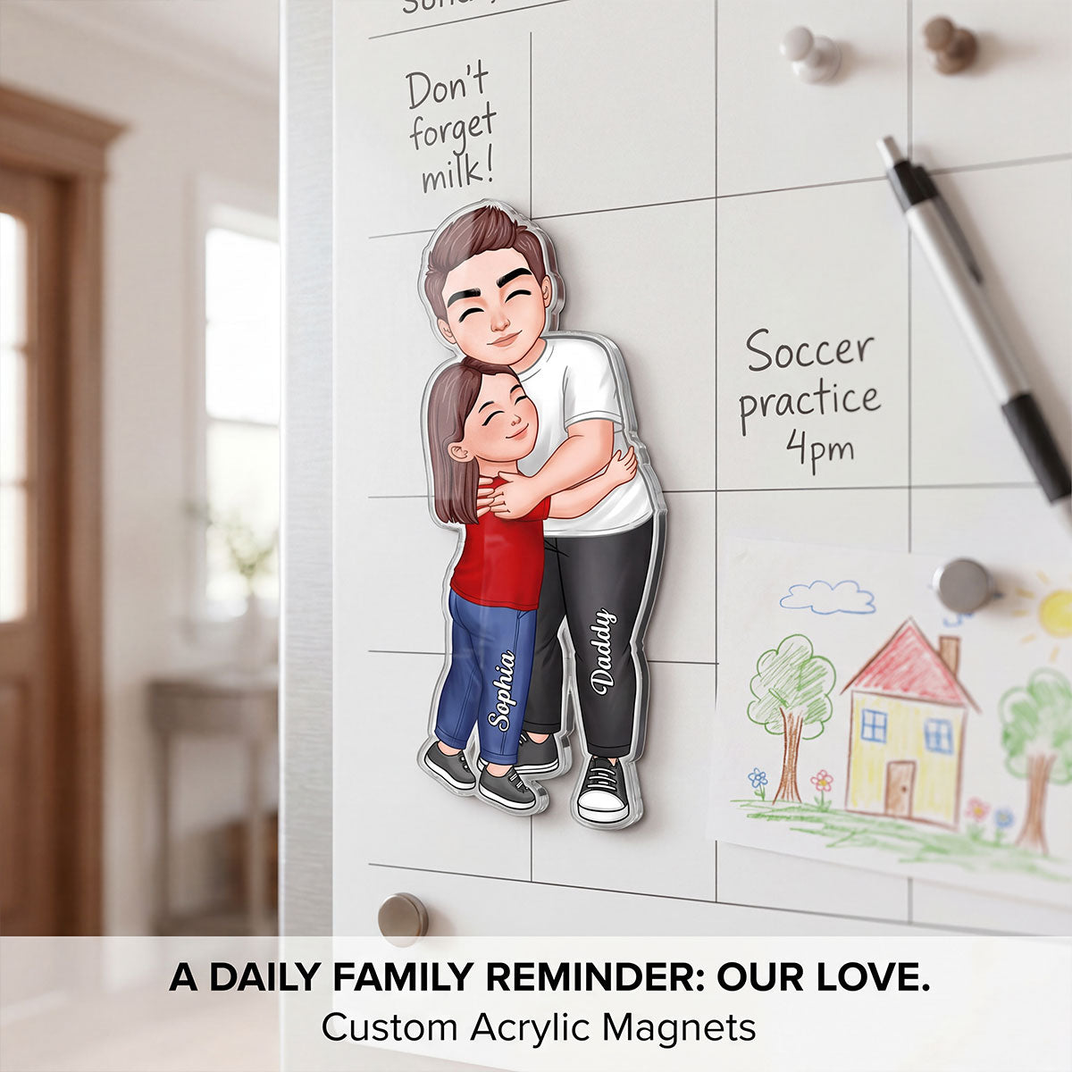 Dad Grandpa Embracing Kid - Personalized Acrylic Fridge Magnet - Heartfelt Father's Day Gift For Dad, Grandpa