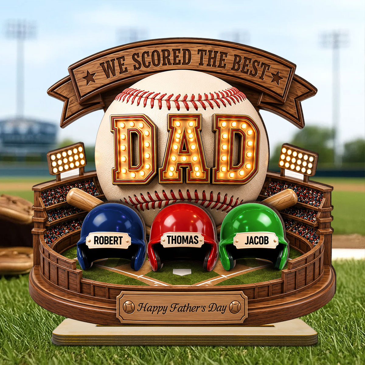 Baseball Dad The Greatest Champion Trophy - Personalized 2-Layered Wooden Plaque -  Gift For Dad, Husband