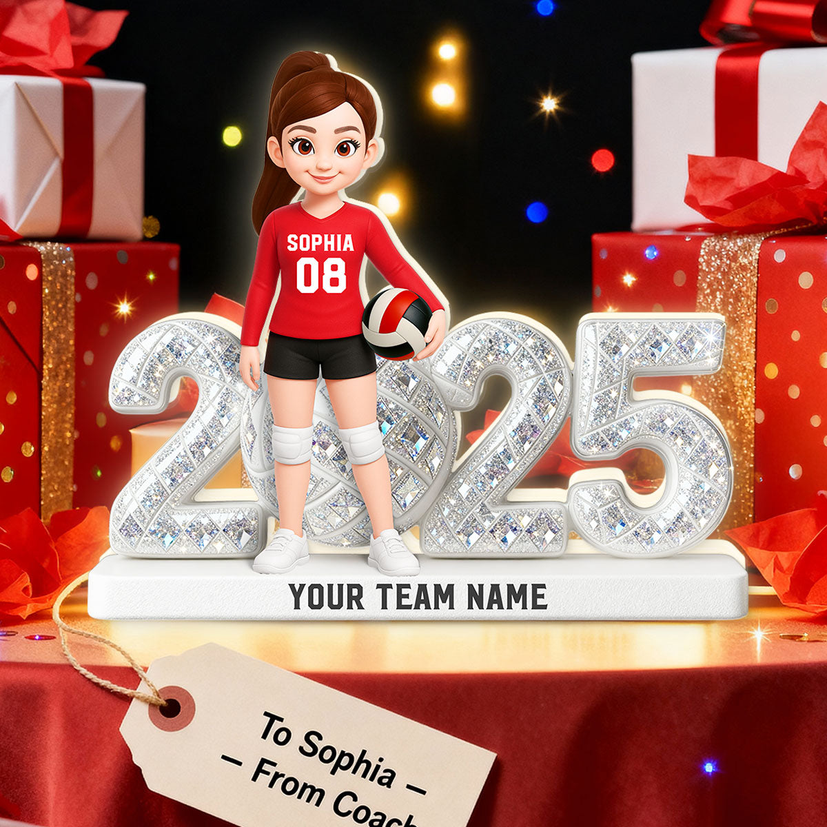 3D Shining Effect Christmas Volleyball Player Keepsake - Personalized Light Box - Gift For Volleyball Players