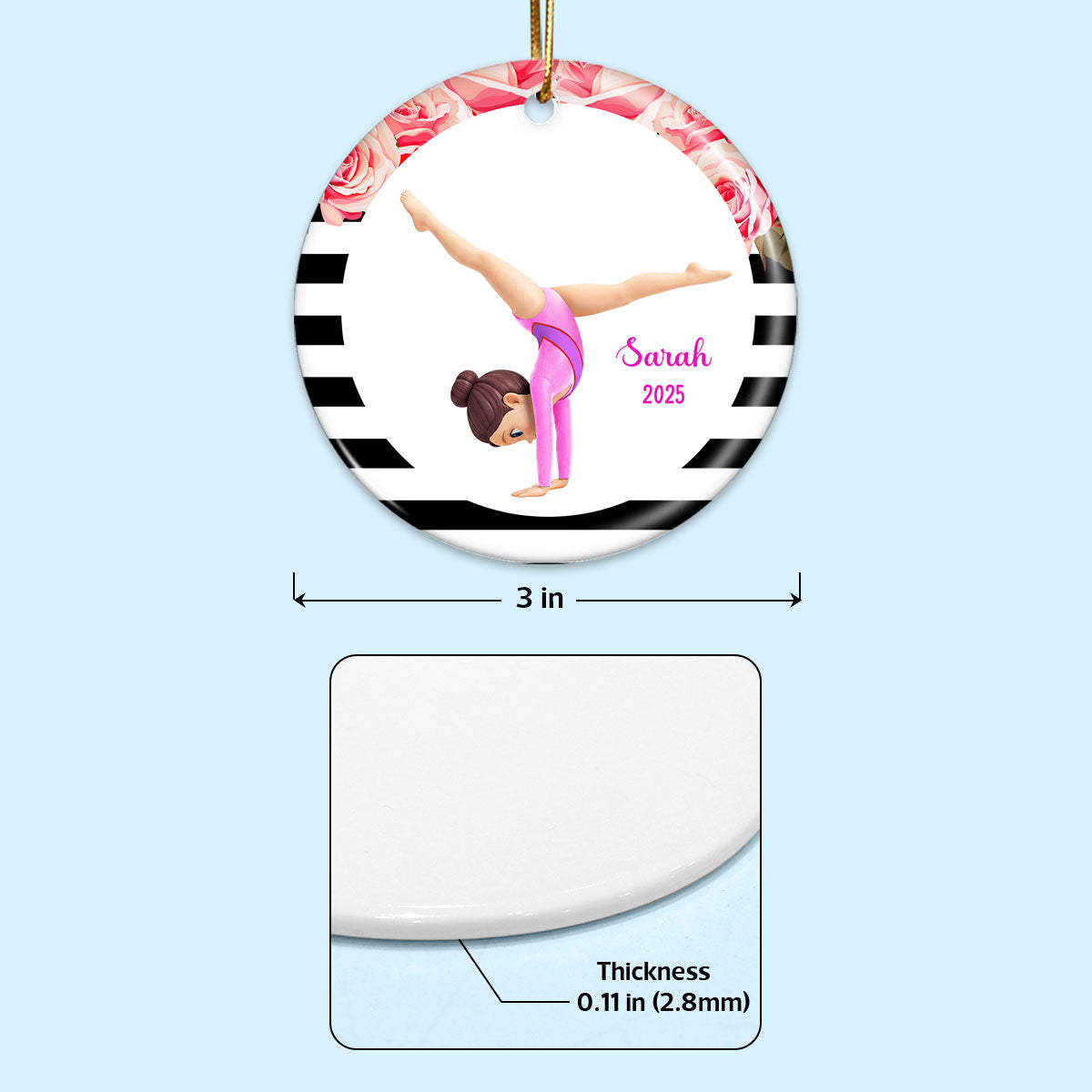 Floral Frame Gymnastic Girl - Personalized Ceramic Ornament - Gymnast Gift For Daughter, Granddaughter