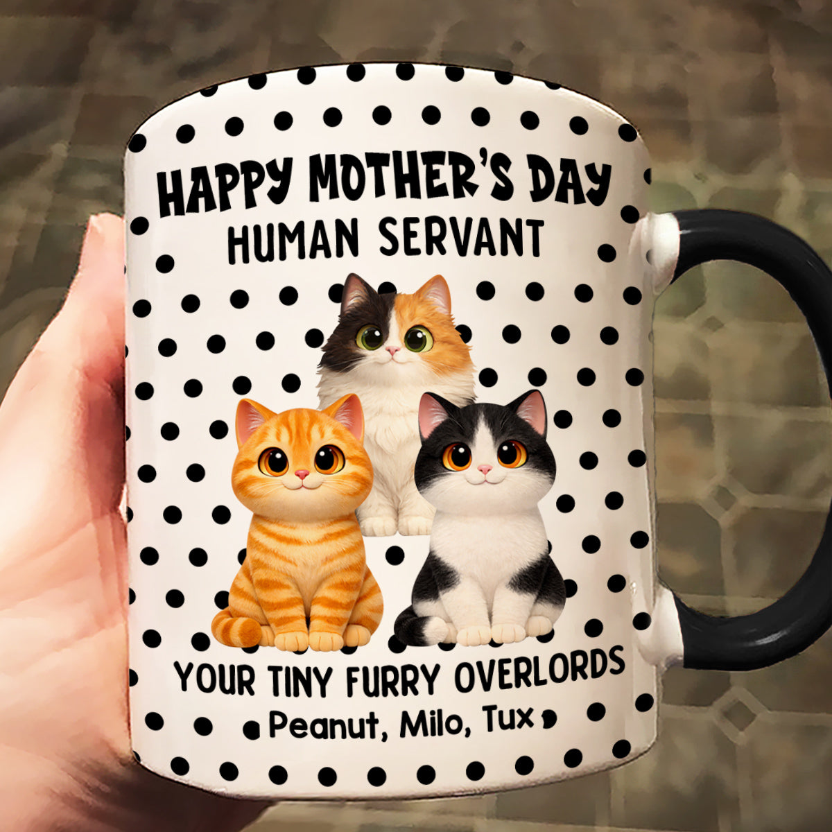 Polka Dot Cat Happy Mother's Day Human Servant - Personalized Mug - Mother's Day Gift For Cat Mom