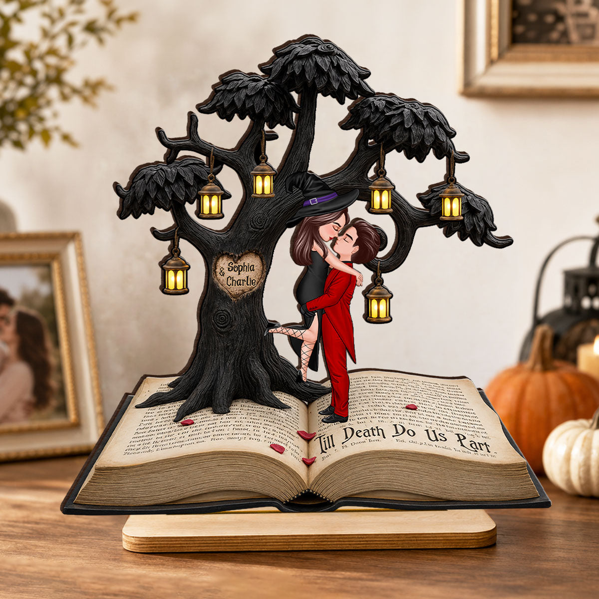 Spooky Love Story Couple - Personalized 2-Layered Wooden Plaque - Halloween Decor Gift, Gift For Couple