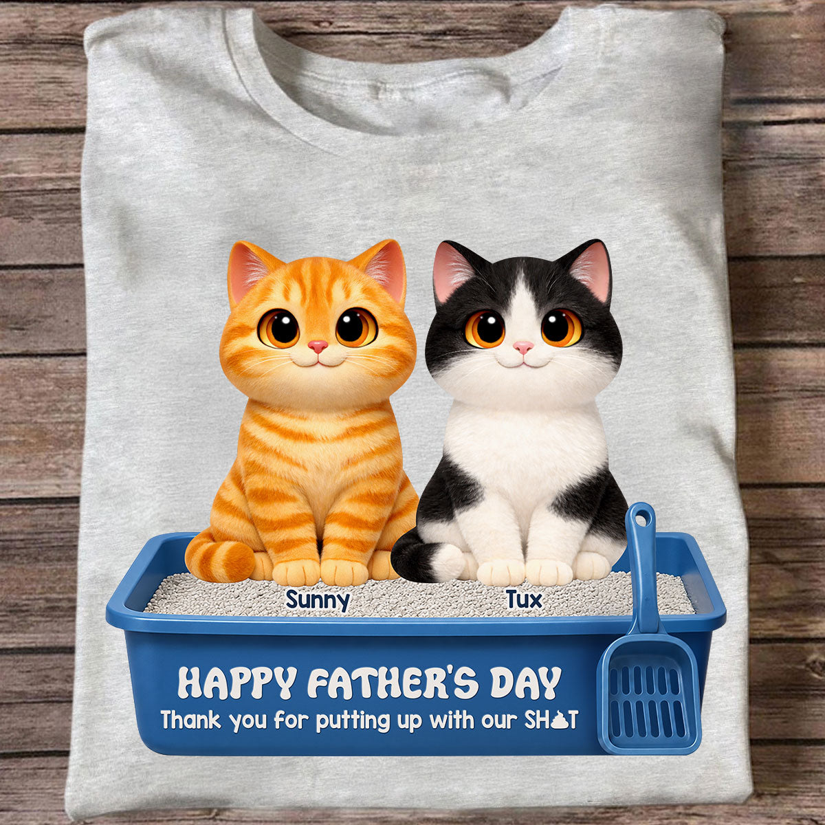 Cute Fluffy Cats Happy Father's Day Thanks For Feeding And Scooping Poo - Personalized Shirt - Funny Father's Day Gift For Cat Dad, Cat Lovers
