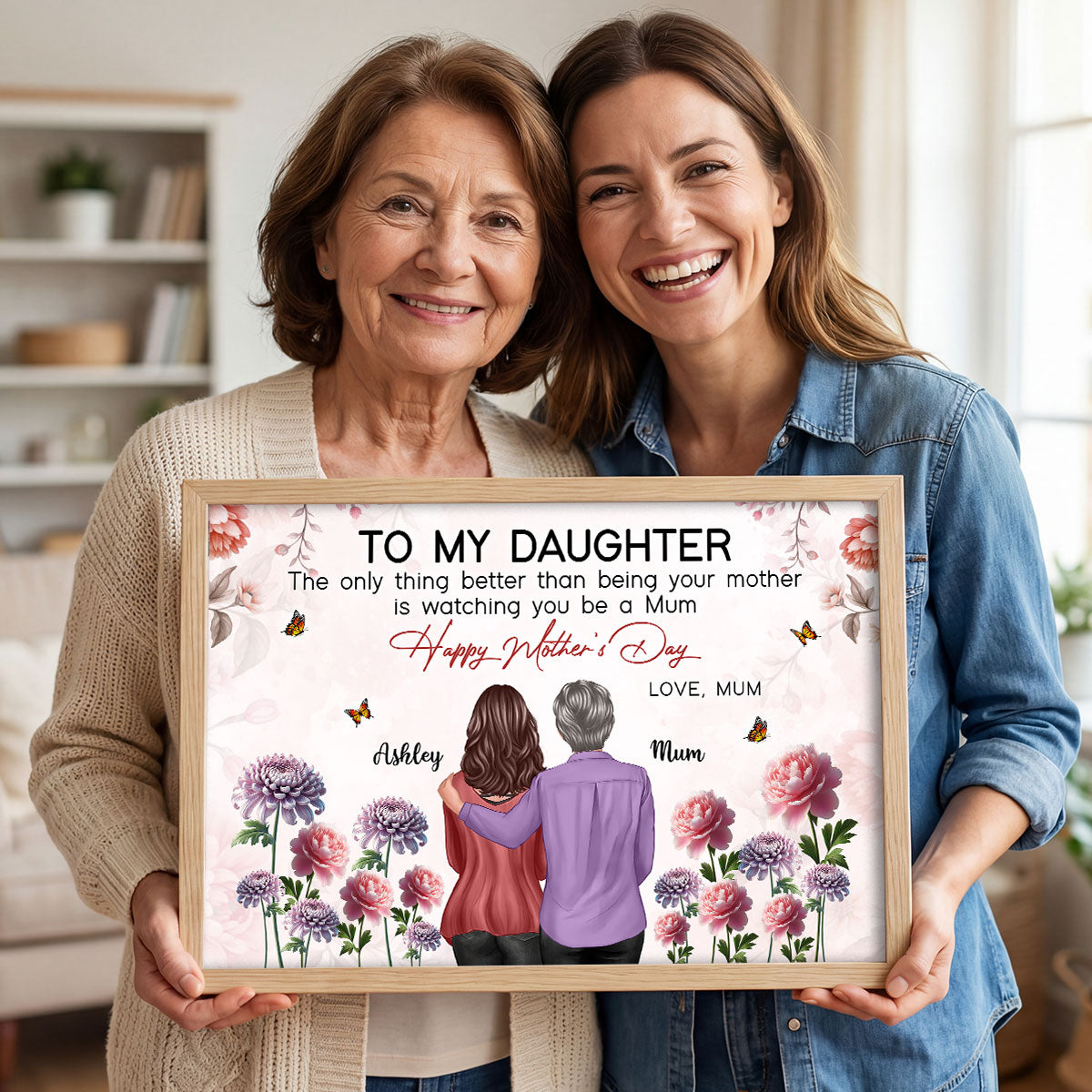 To My Daughter From Mum Birth Month Flower Floral Pink Tone - Personalised Poster