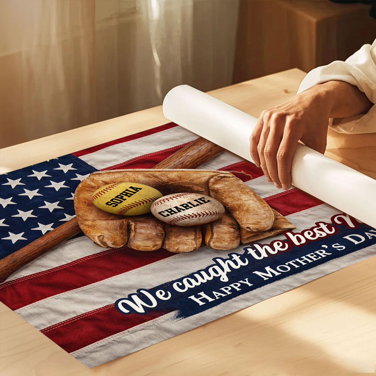 Nation Flag Baseball We Caught The Best Mom - Personalized Poster - Mother's Day Gift for Mom, Wife