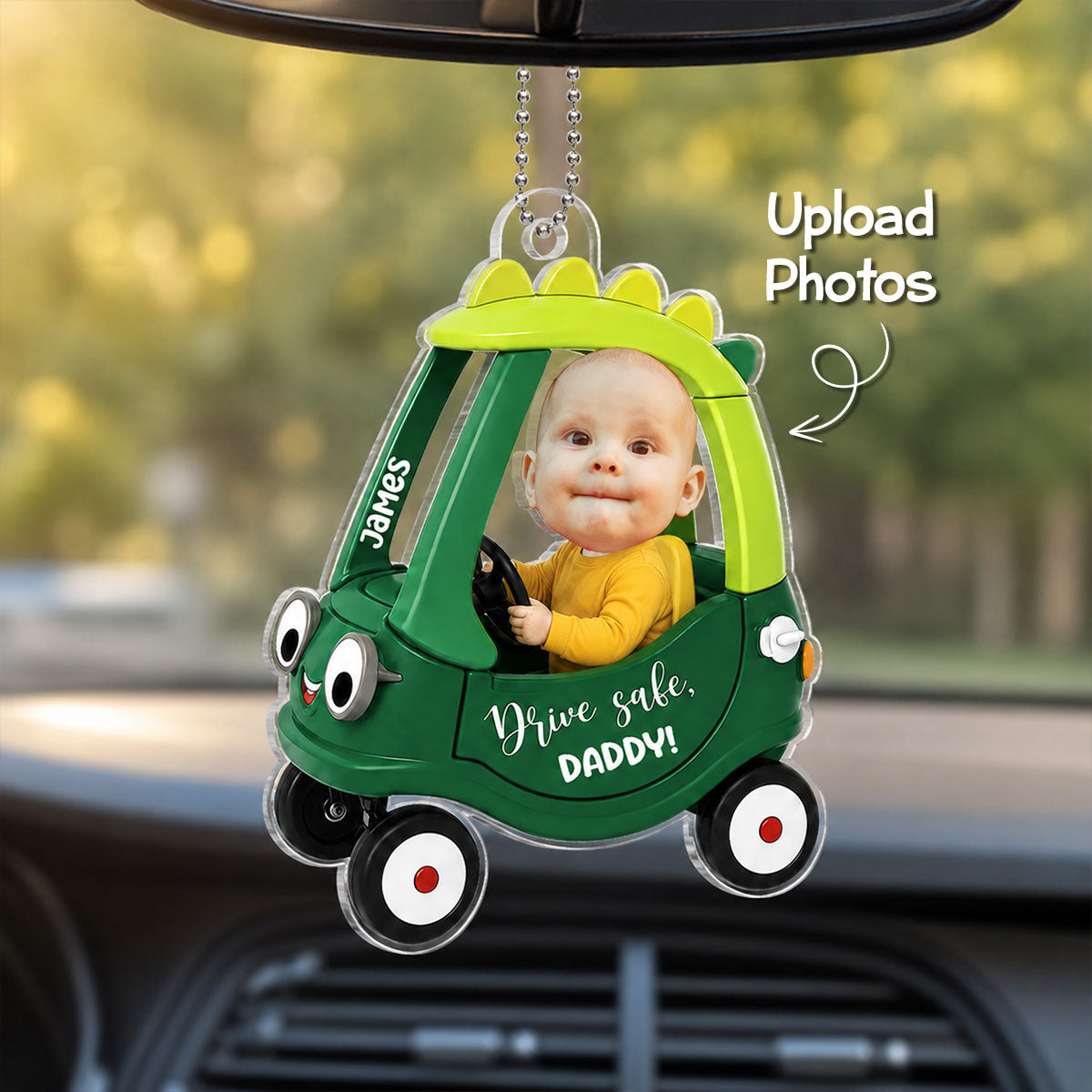 Drive Safe Daddy Baby Custom Photo in Toy Car - Personalized Acrylic Car Ornament - Father's Day Gift For Dad, Husband