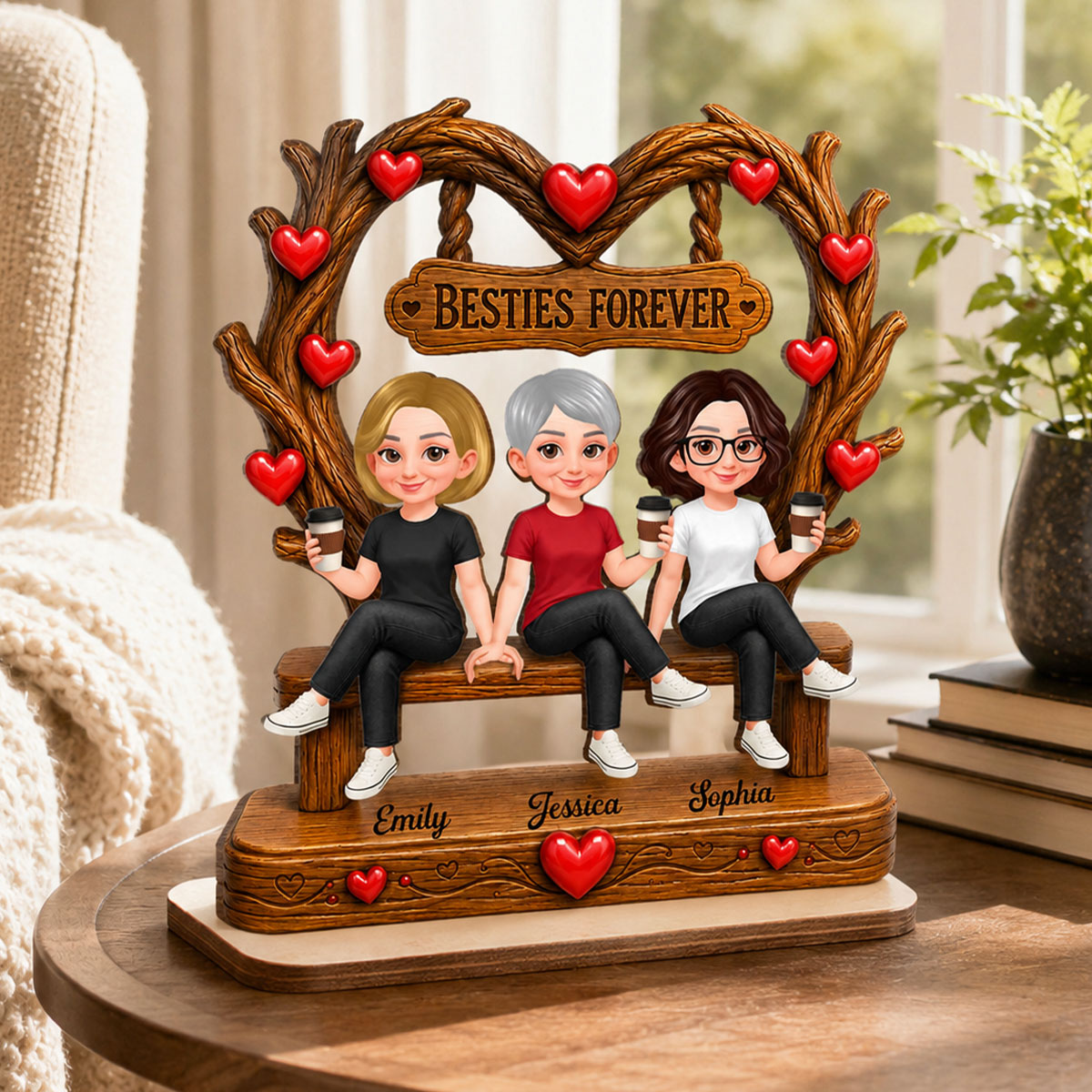 Heart Shaped Canopy Besties Forever - Personalized 2-Layered Wooden Plaque - Birthday Gift, Gift For Best Friends
