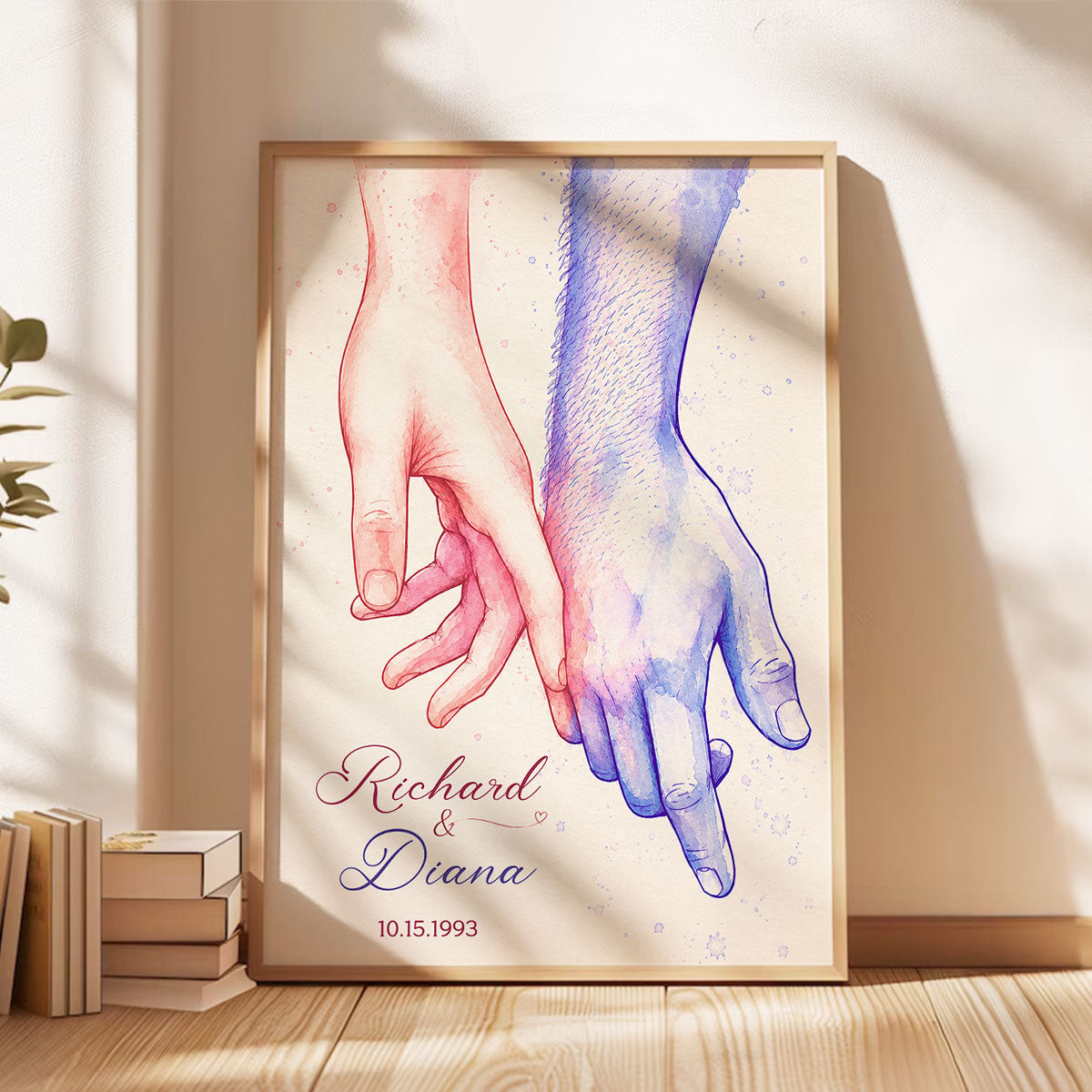 Couple Hands Wall Art - Personalized Poster - Wedding Anniversary Gift for Him, Gift for Her