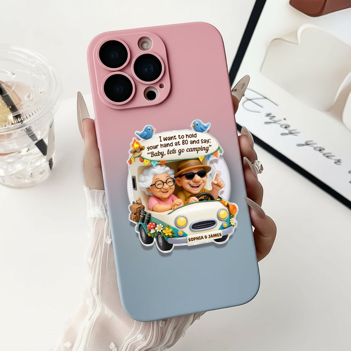 Baby Let's Go Camping Old Couple - Personalized Acrylic Magnetic Phone Grip - Anniversary, Valentine's Day Gift, Gift For Him, Gift For Her